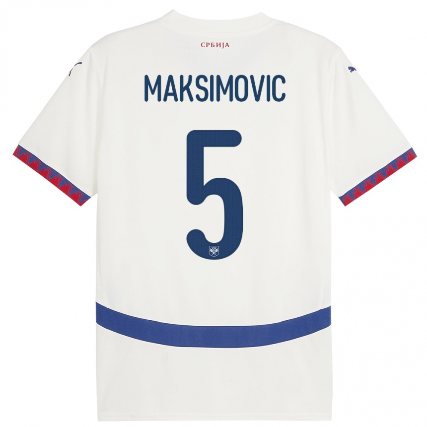 Kids Football Serbia Nemanja Maksimovic #5 White Away Jersey 24-26 T-Shirt Za