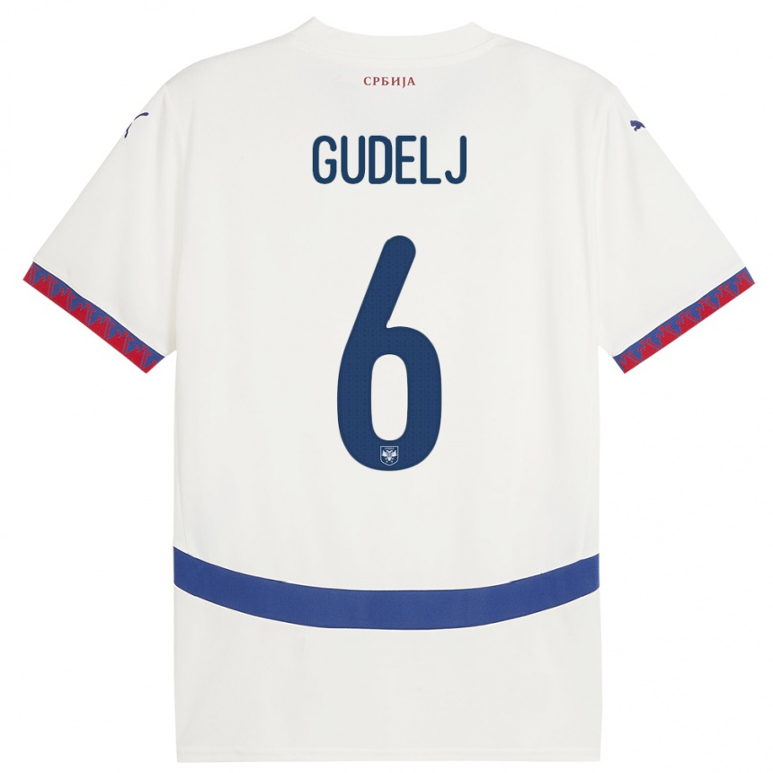 Kids Football Serbia Nemanja Gudelj #6 White Away Jersey 24-26 T-Shirt Za