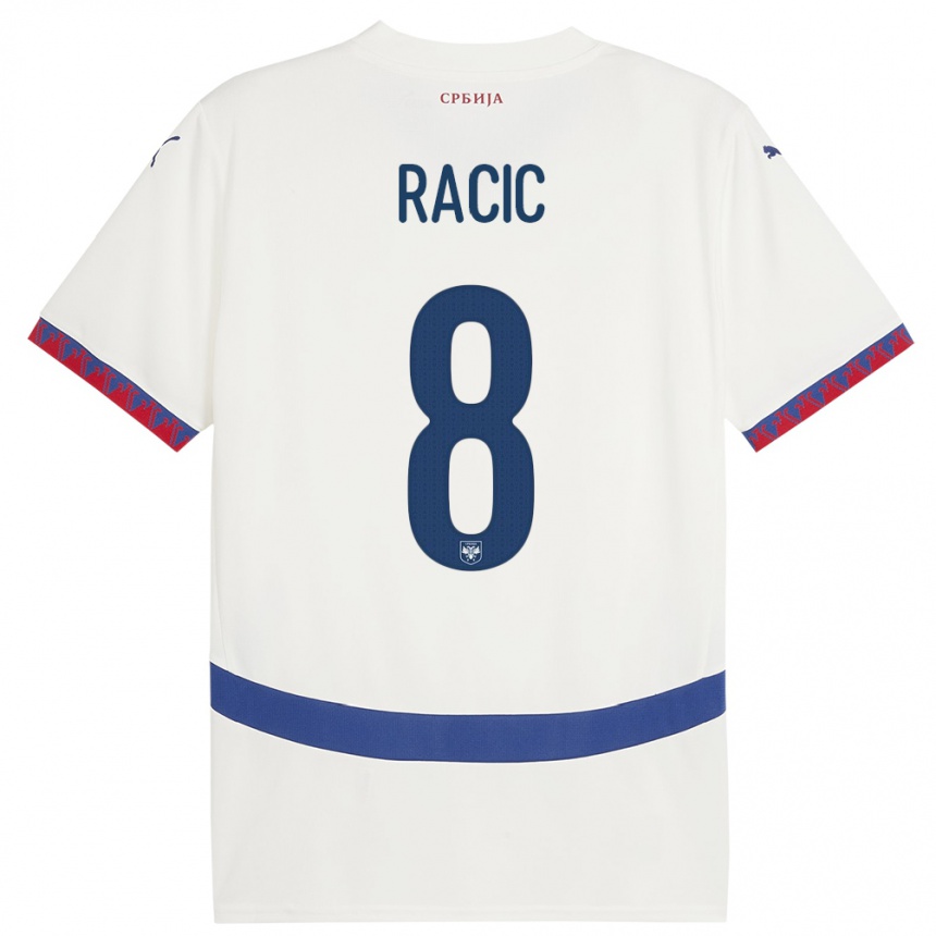 Kids Football Serbia Uros Racic #8 White Away Jersey 24-26 T-Shirt Za