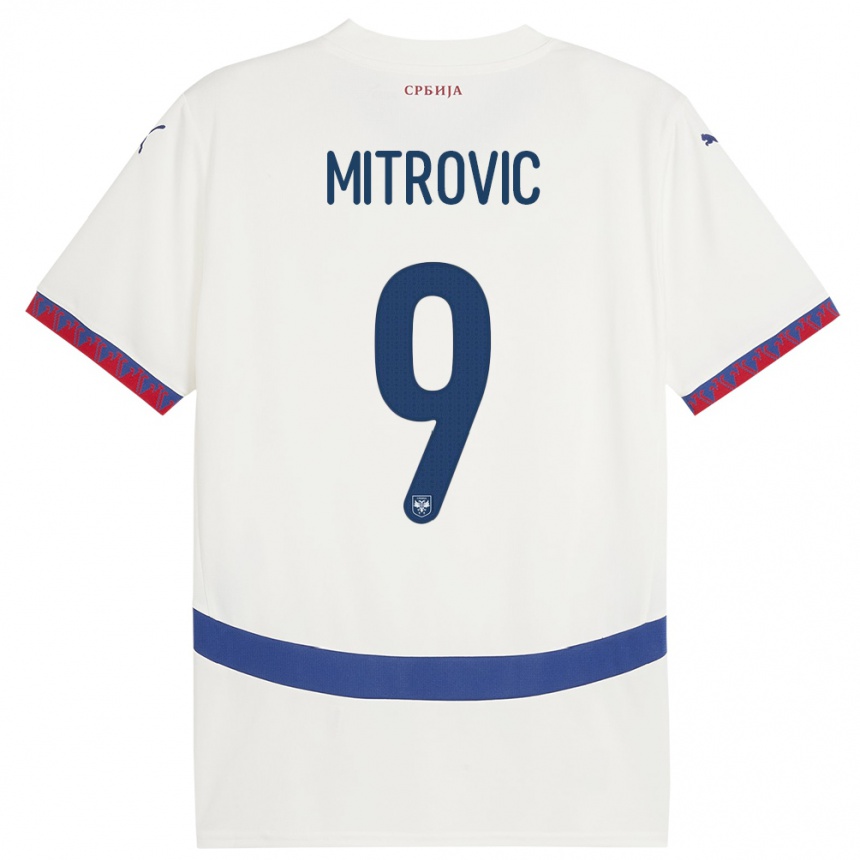 Kids Football Serbia Aleksandar Mitrovic #9 White Away Jersey 24-26 T-Shirt Za