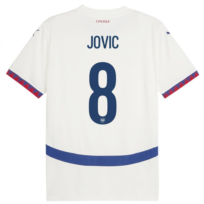 Kids Football Serbia Luka Jovic #8 White Away Jersey 24-26 T-Shirt Za