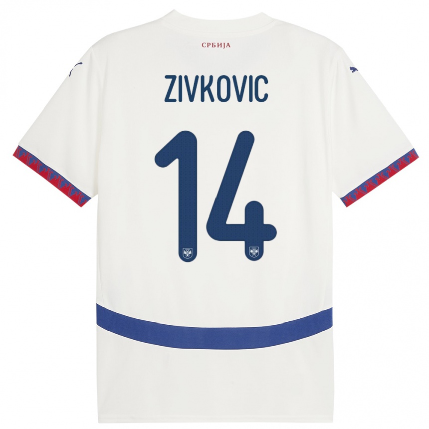 Kids Football Serbia Andrija Zivkovic #14 White Away Jersey 24-26 T-Shirt Za