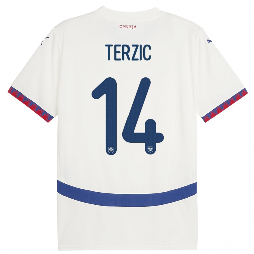 Kids Football Serbia Aleksa Terzic #14 White Away Jersey 24-26 T-Shirt Za