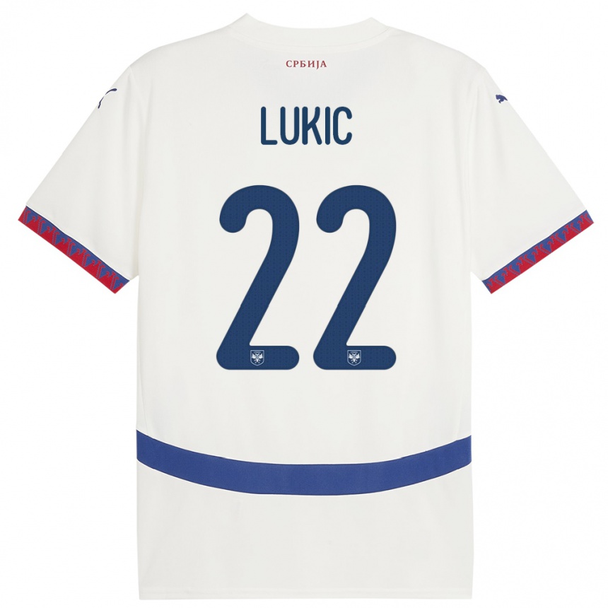 Kids Football Serbia Sasa Lukic #22 White Away Jersey 24-26 T-Shirt Za