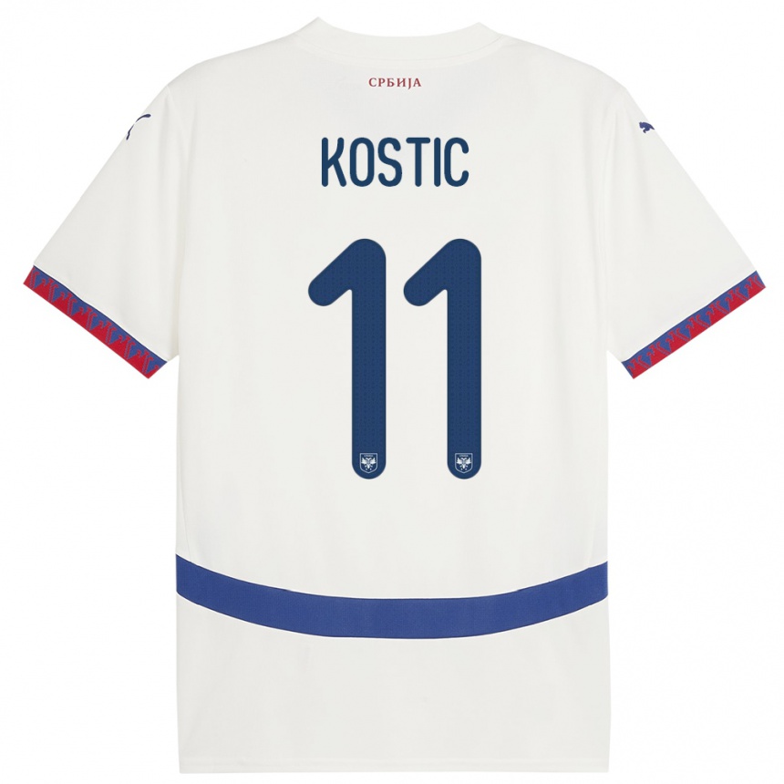 Kids Football Serbia Filip Kostic #11 White Away Jersey 24-26 T-Shirt Za