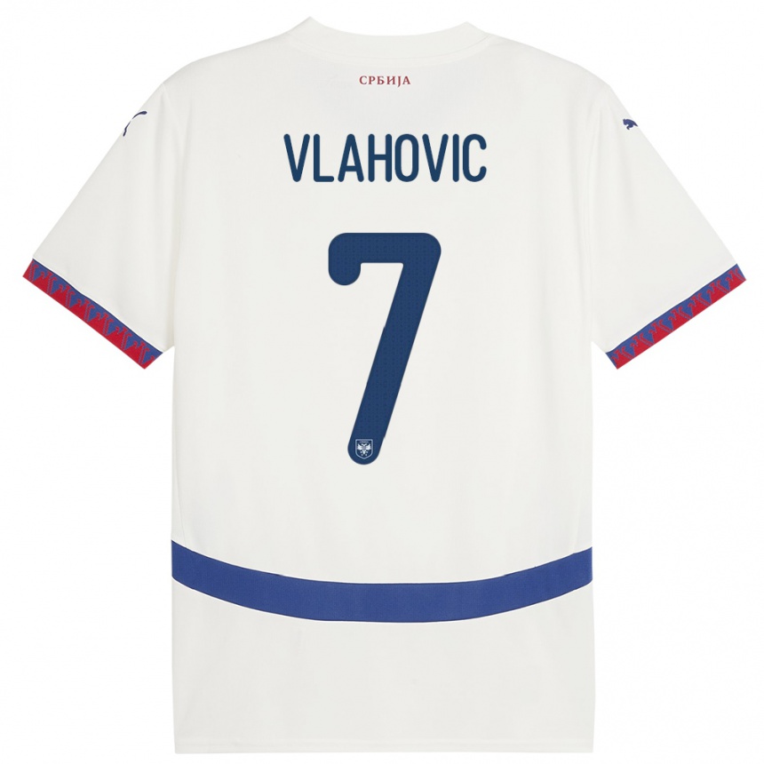 Kids Football Serbia Dusan Vlahovic #7 White Away Jersey 24-26 T-Shirt Za