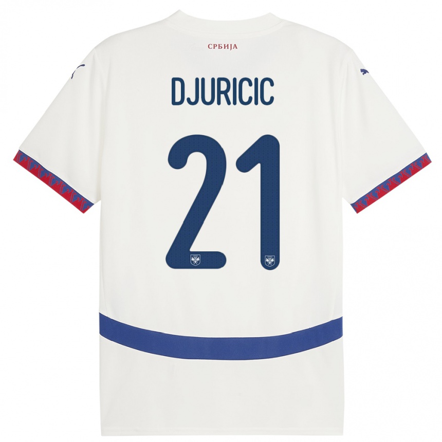 Kids Football Serbia Filip Djuricic #21 White Away Jersey 24-26 T-Shirt Za