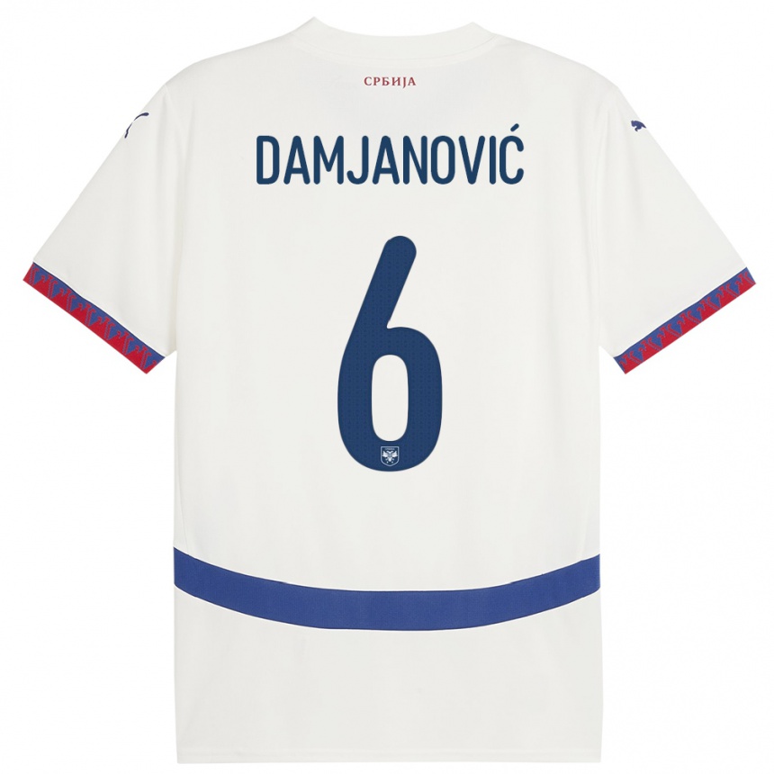 Kids Football Serbia Nevena Damjanovic #6 White Away Jersey 24-26 T-Shirt Za