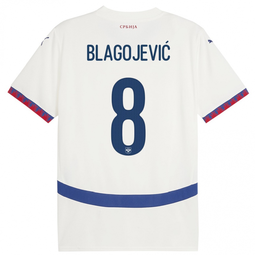 Kids Football Serbia Dina Blagojevic #8 White Away Jersey 24-26 T-Shirt Za