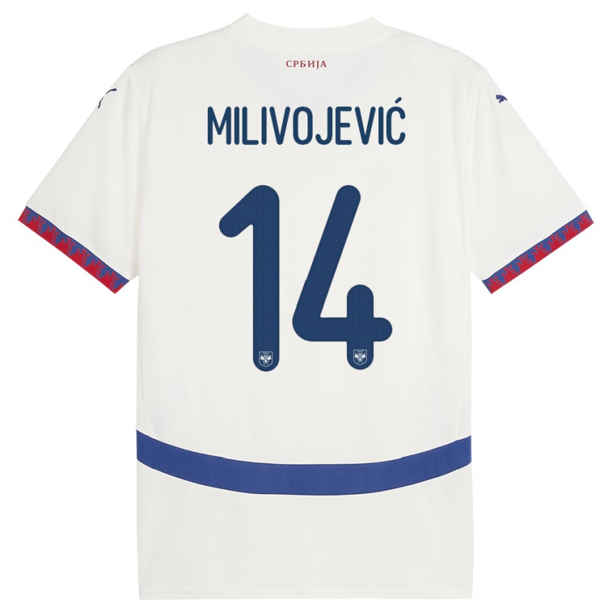 Kids Football Serbia Vesna Milivojevic #14 White Away Jersey 24-26 T-Shirt Za