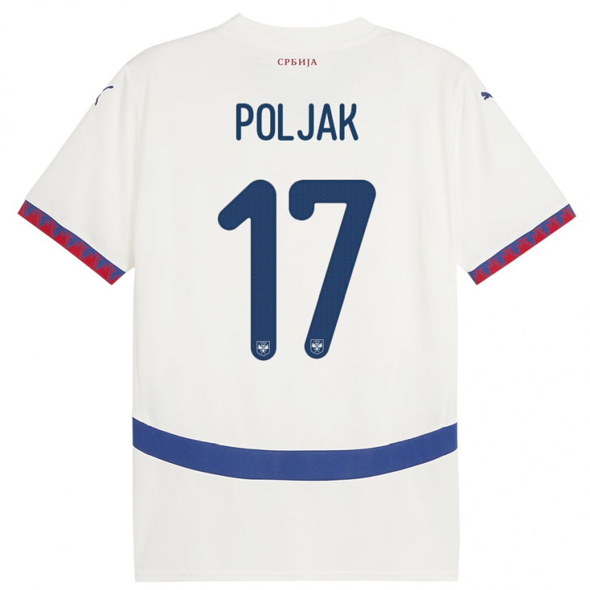 Kids Football Serbia Allegra Poljak #17 White Away Jersey 24-26 T-Shirt Za