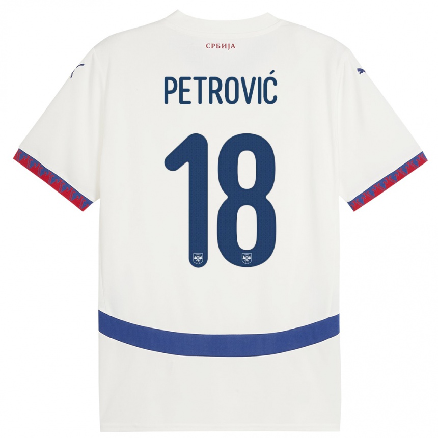 Kids Football Serbia Emilija Petrovic #18 White Away Jersey 24-26 T-Shirt Za