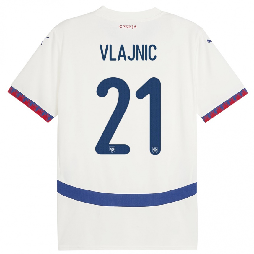 Kids Football Serbia Tyla Jay Vlajnic #21 White Away Jersey 24-26 T-Shirt Za