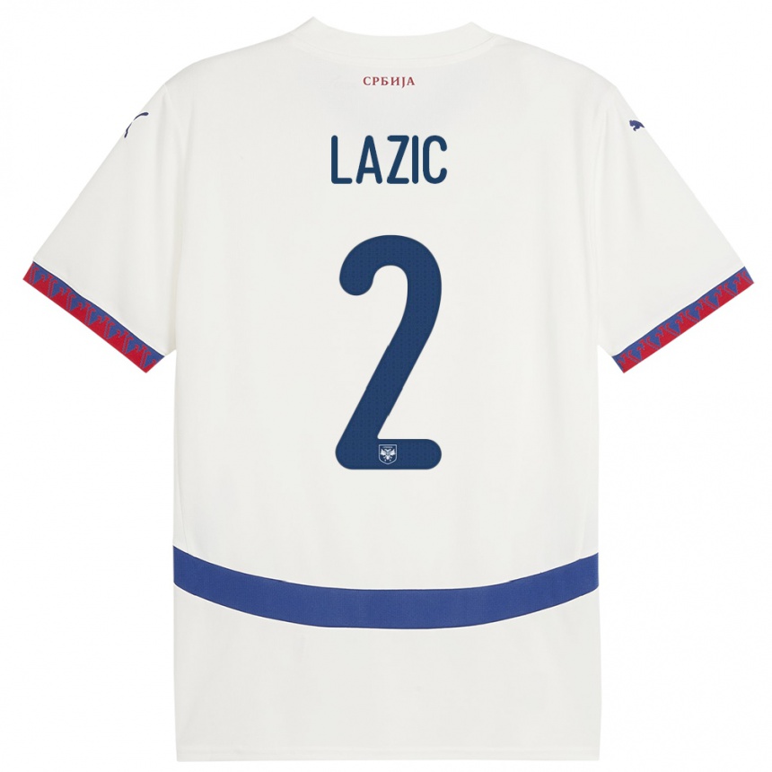 Kids Football Serbia Uros Lazic #2 White Away Jersey 24-26 T-Shirt Za