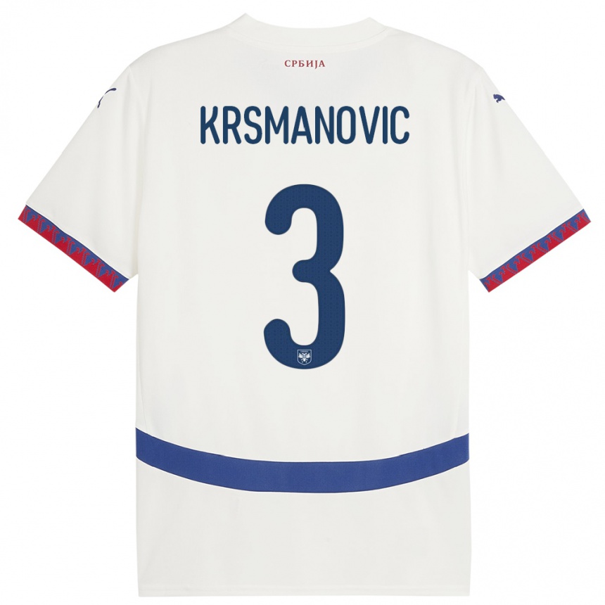 Kids Football Serbia Nemanja Krsmanovic #3 White Away Jersey 24-26 T-Shirt Za