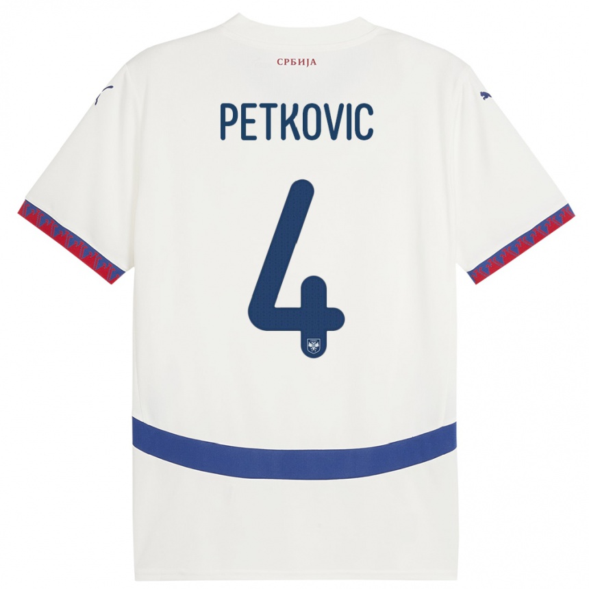 Kids Football Serbia Nikola Petkovic #4 White Away Jersey 24-26 T-Shirt Za