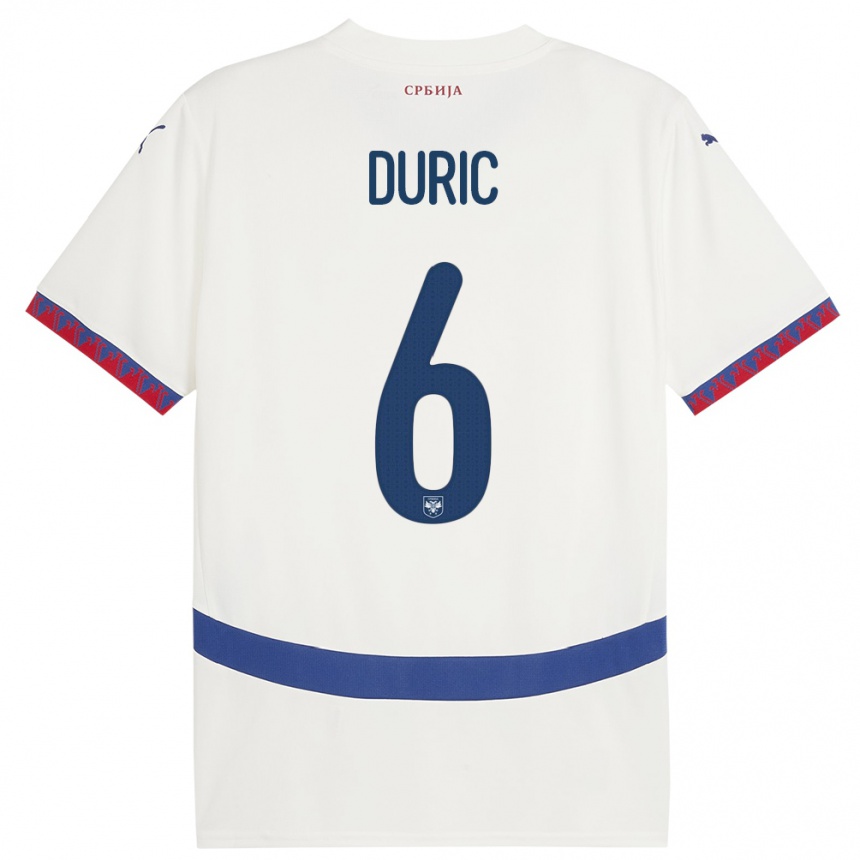 Kids Football Serbia Andrej Duric #6 White Away Jersey 24-26 T-Shirt Za