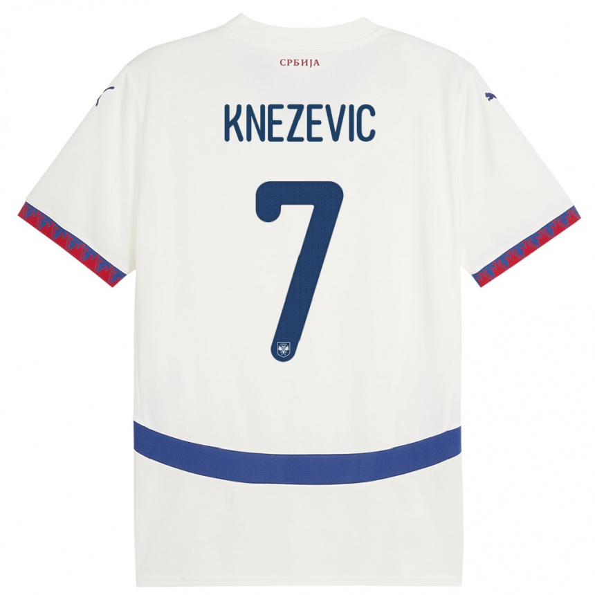 Kids Football Serbia Nikola Knezevic #7 White Away Jersey 24-26 T-Shirt Za