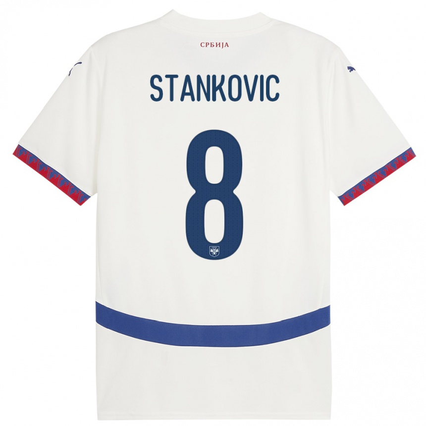 Kids Football Serbia Nikola Stankovic #8 White Away Jersey 24-26 T-Shirt Za