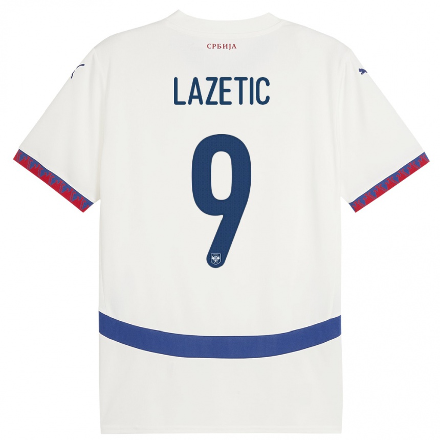 Kids Football Serbia Marko Lazetic #9 White Away Jersey 24-26 T-Shirt Za