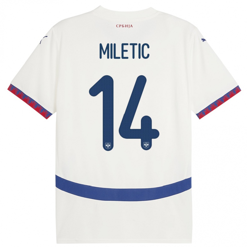 Kids Football Serbia Vladimir Miletic #14 White Away Jersey 24-26 T-Shirt Za