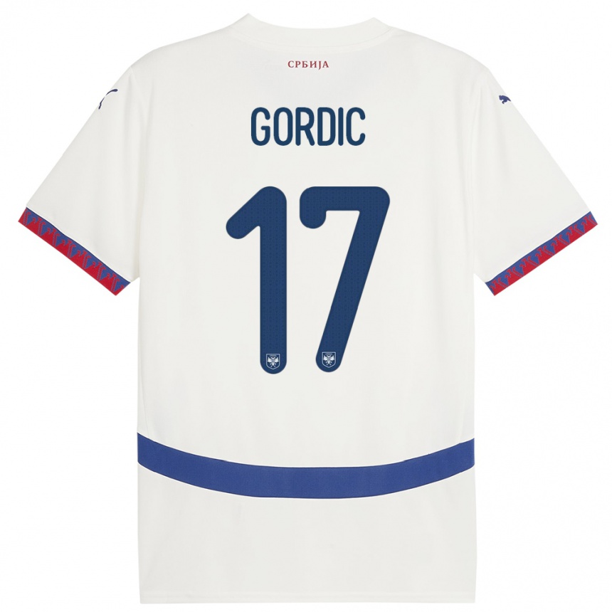 Kids Football Serbia Djordje Gordic #17 White Away Jersey 24-26 T-Shirt Za