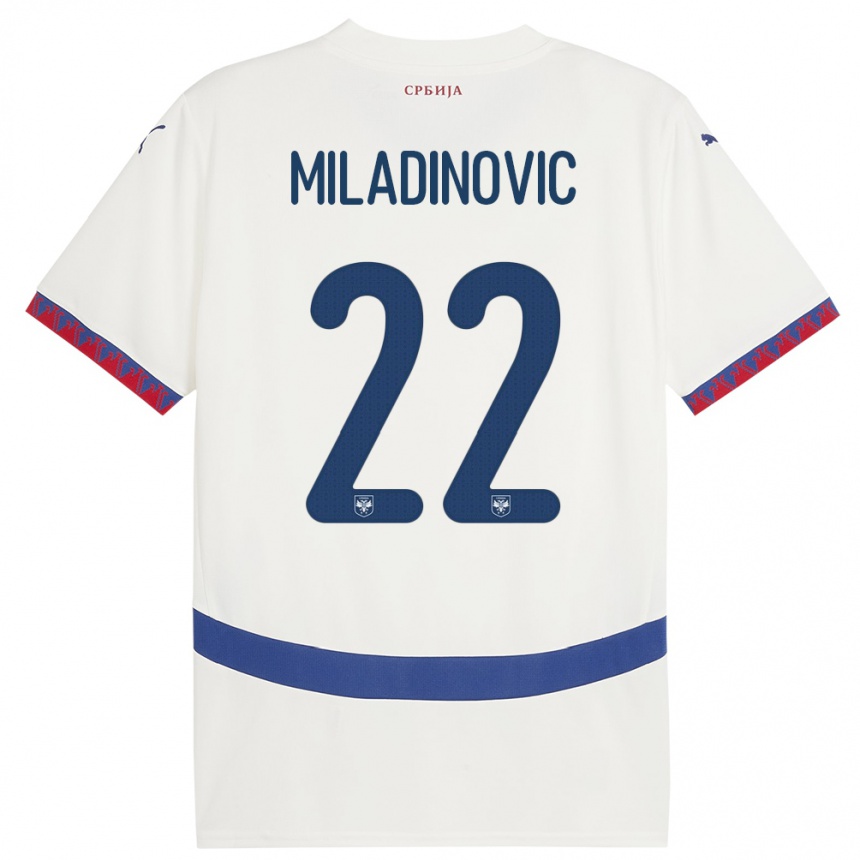 Kids Football Serbia Igor Miladinovic #22 White Away Jersey 24-26 T-Shirt Za