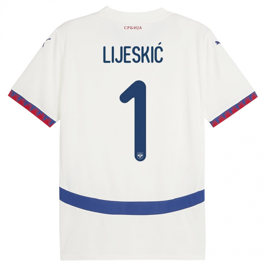 Kids Football Serbia Luka Lijeskic #1 White Away Jersey 24-26 T-Shirt Za