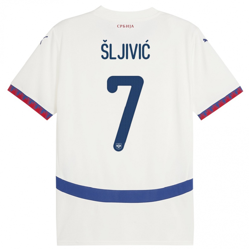 Kids Football Serbia Jovan Sljivic #7 White Away Jersey 24-26 T-Shirt Za