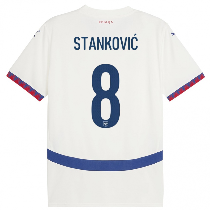 Kids Football Serbia Aleksandar Stankovic #8 White Away Jersey 24-26 T-Shirt Za