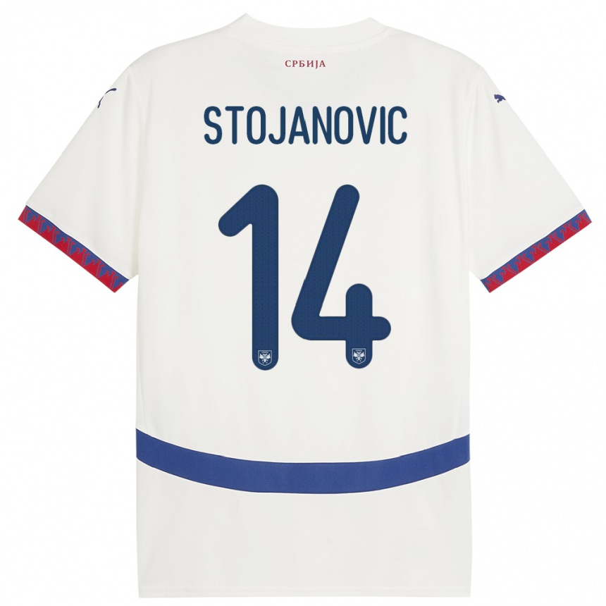 Kids Football Serbia Matija Stojanovic #14 White Away Jersey 24-26 T-Shirt Za