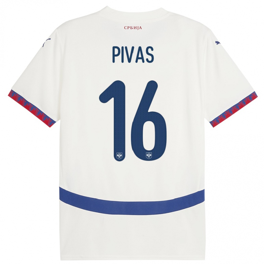 Kids Football Serbia Miodrag Pivas #16 White Away Jersey 24-26 T-Shirt Za