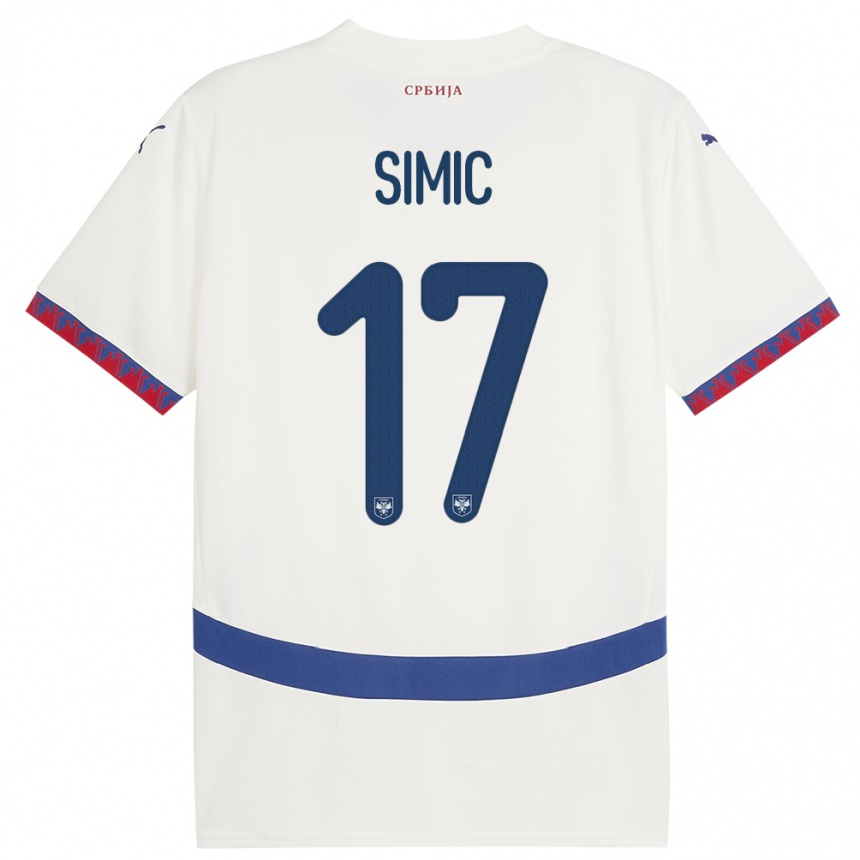 Kids Football Serbia Jan Carlo Simic #17 White Away Jersey 24-26 T-Shirt Za