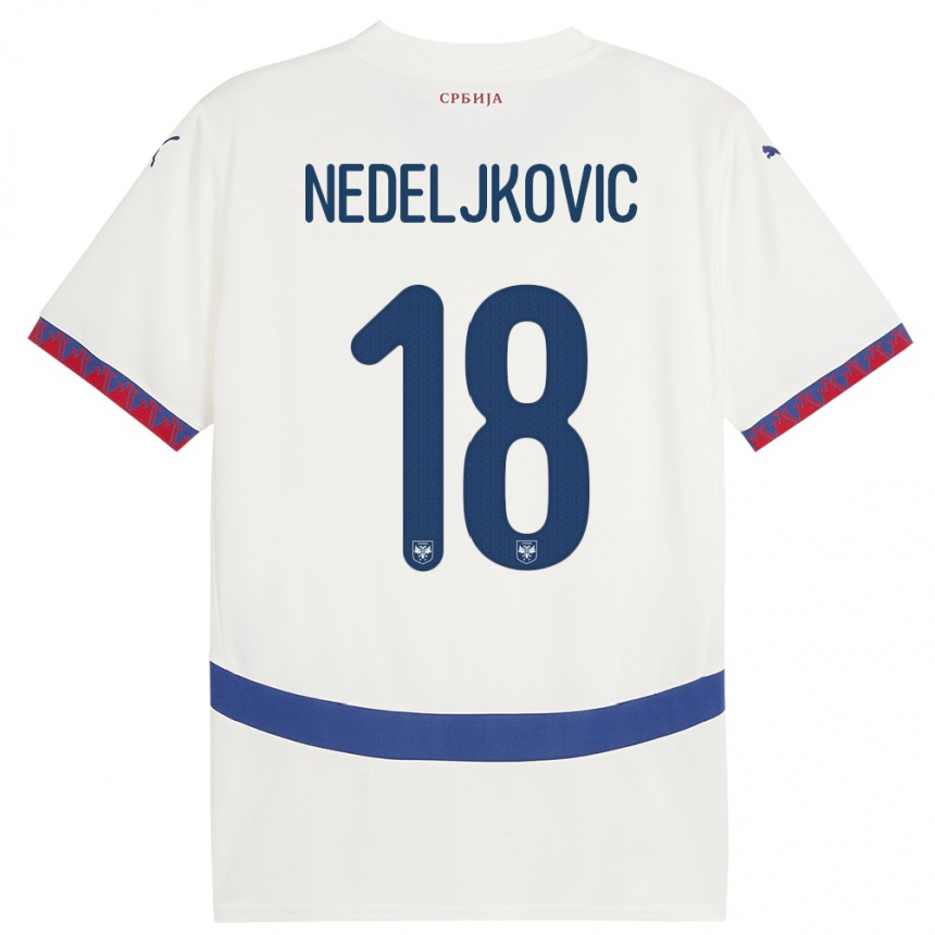 Kids Football Serbia Kosta Nedeljkovic #18 White Away Jersey 24-26 T-Shirt Za