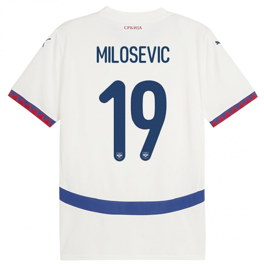 Kids Football Serbia Jovan Milosevic #19 White Away Jersey 24-26 T-Shirt Za