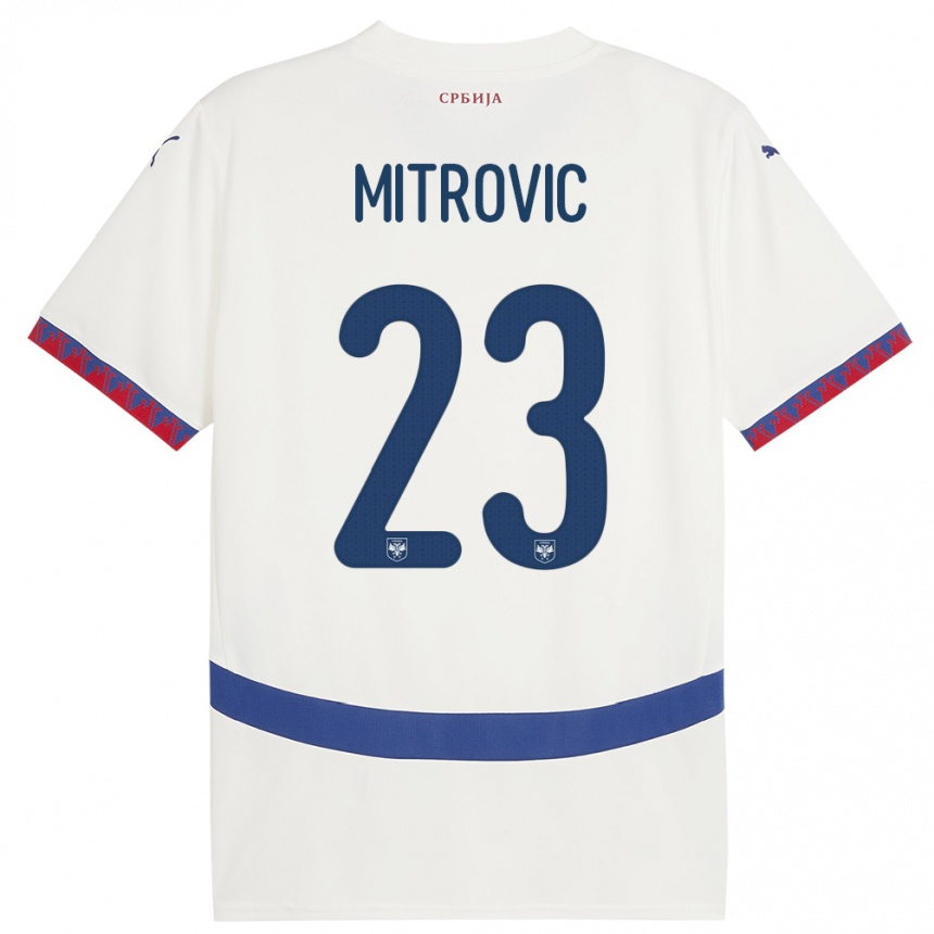 Kids Football Serbia Vuk Mitrovic #23 White Away Jersey 24-26 T-Shirt Za