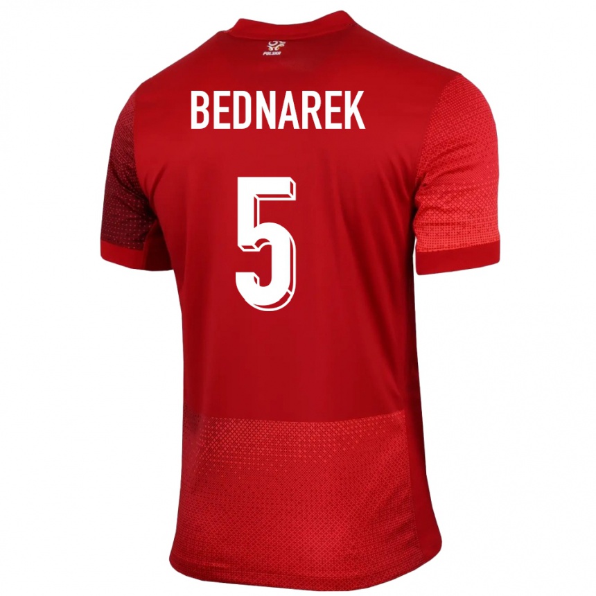 Kids Football Poland Jan Bednarek #5 Red Away Jersey 24-26 T-Shirt Za