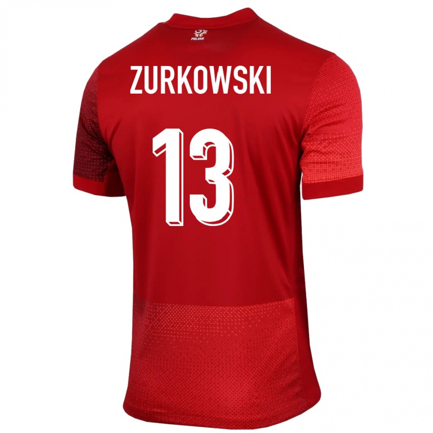 Kids Football Poland Szymon Zurkowski #13 Red Away Jersey 24-26 T-Shirt Za