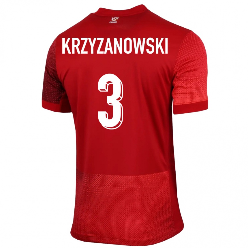 Kids Football Poland Jakub Krzyzanowski #3 Red Away Jersey 24-26 T-Shirt Za