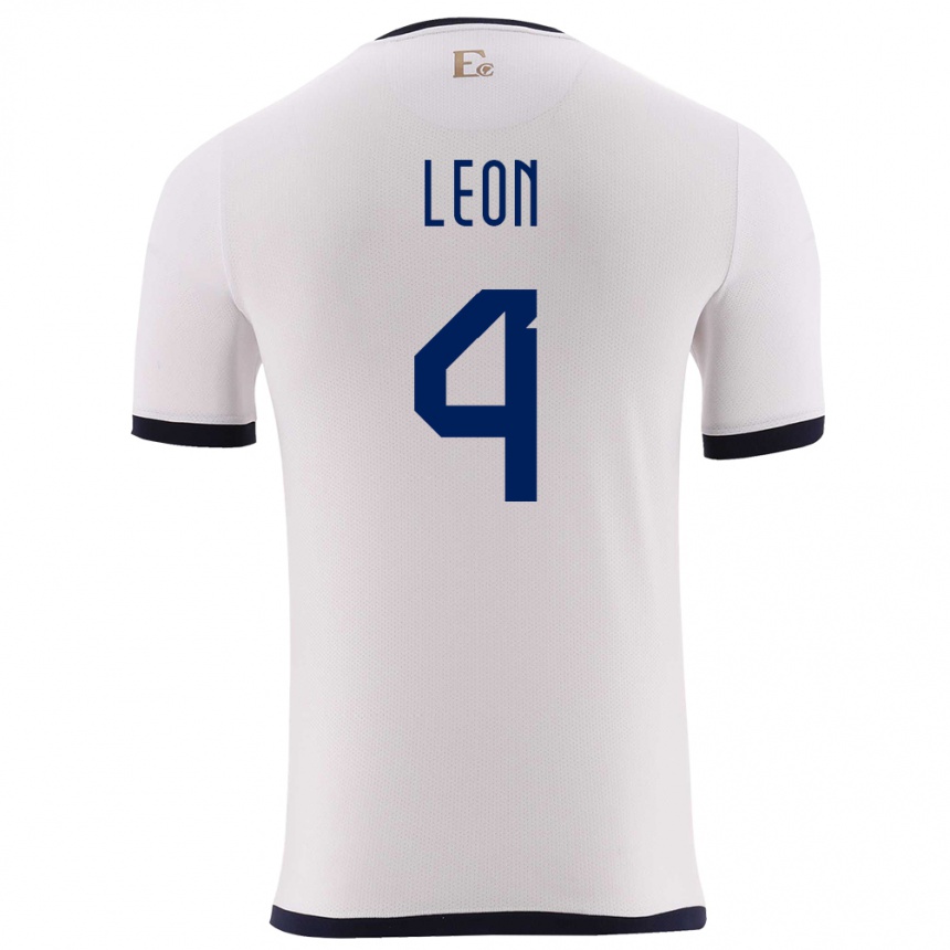 Kids Football Ecuador Fernando Leon #4 White Away Jersey 24-26 T-Shirt Za