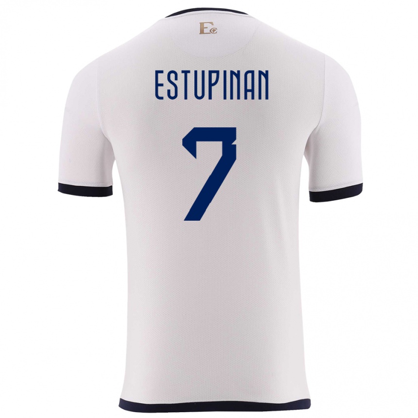 Kids Football Ecuador Pervis Estupinan #7 White Away Jersey 24-26 T-Shirt Za