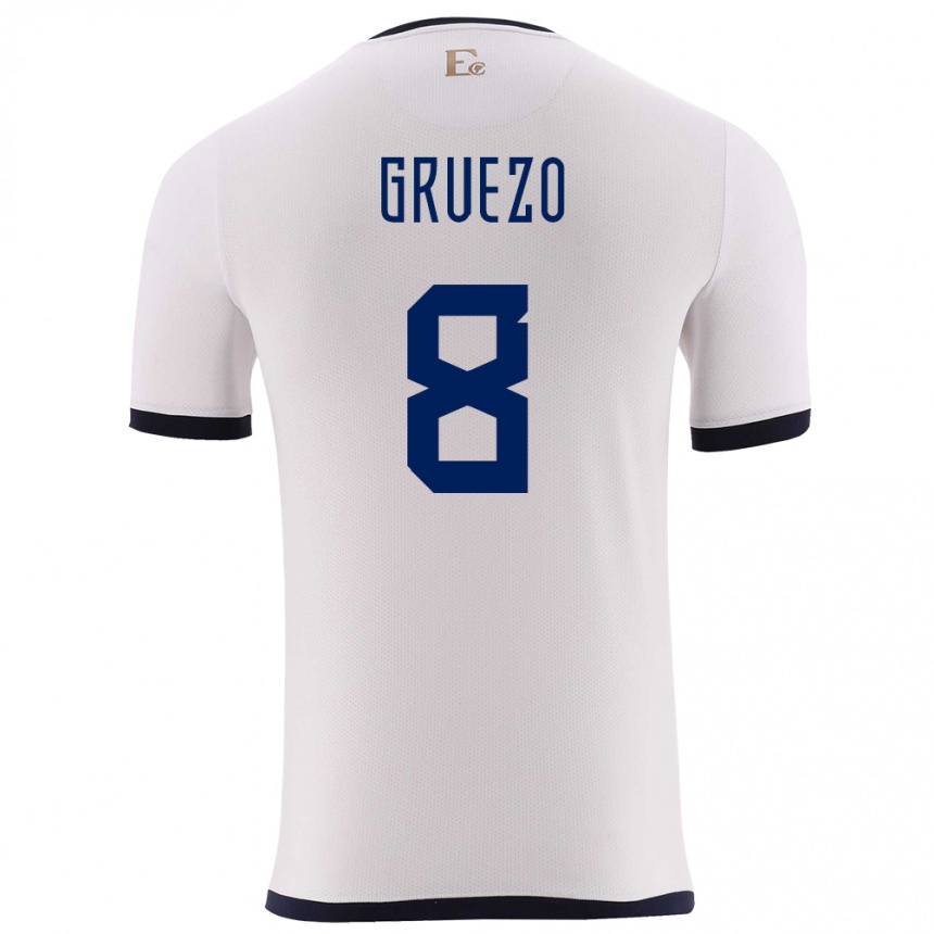 Kids Football Ecuador Carlos Gruezo #8 White Away Jersey 24-26 T-Shirt Za