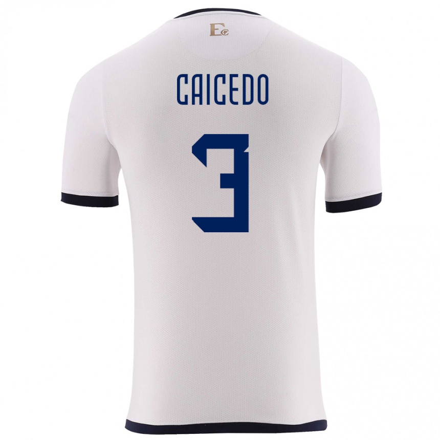 Kids Football Ecuador Jessy Caicedo #3 White Away Jersey 24-26 T-Shirt Za