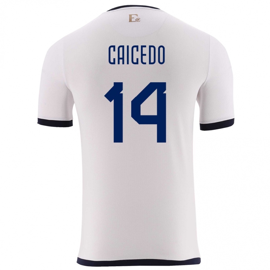 Kids Football Ecuador Carina Caicedo #14 White Away Jersey 24-26 T-Shirt Za