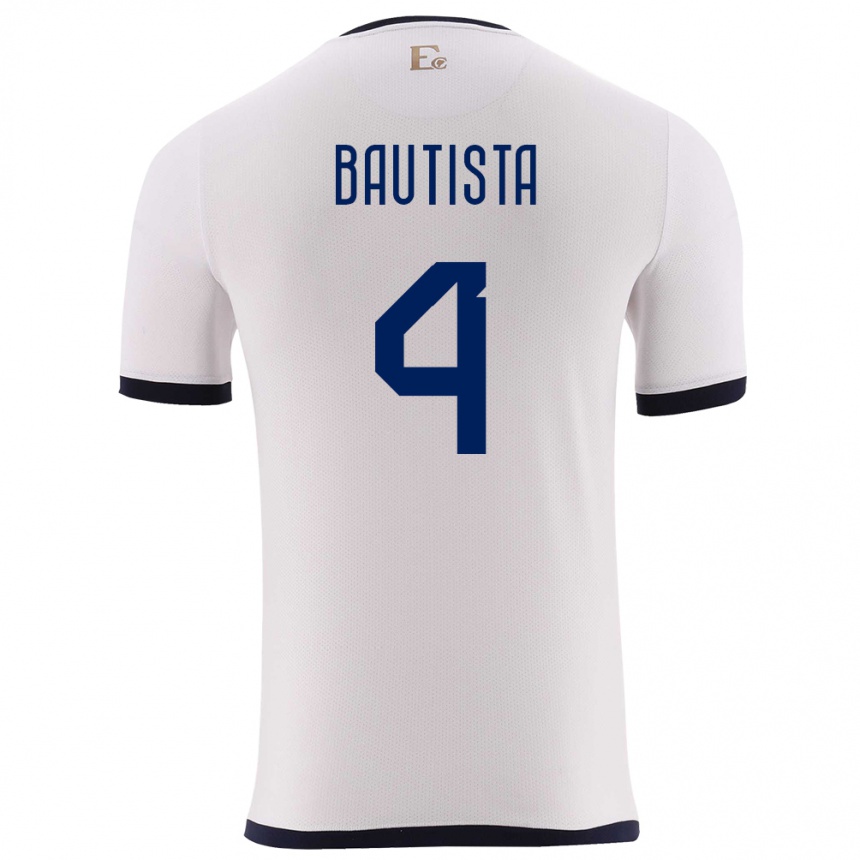 Kids Football Ecuador Davis Bautista #4 White Away Jersey 24-26 T-Shirt Za