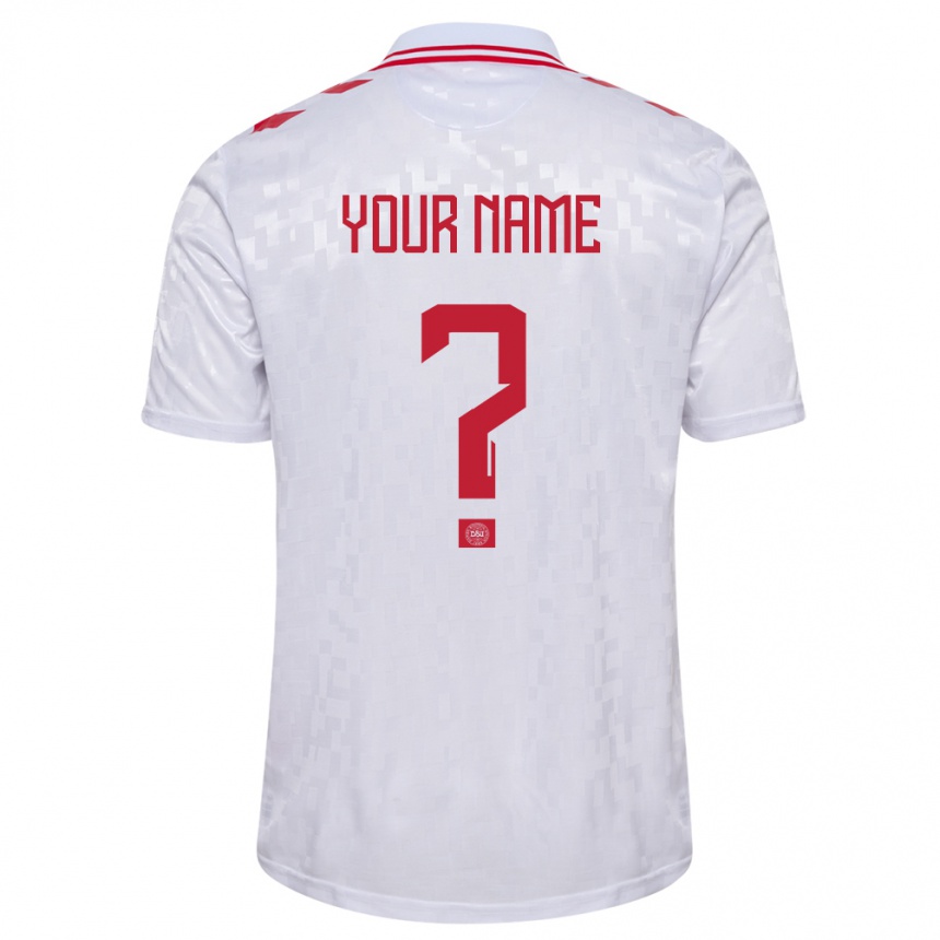 Kids Football Denmark Your Name #0 White Away Jersey 24-26 T-Shirt Za