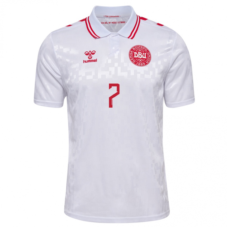 Kids Football Denmark Lauge Sandgrav #7 White Away Jersey 24-26 T-Shirt Za