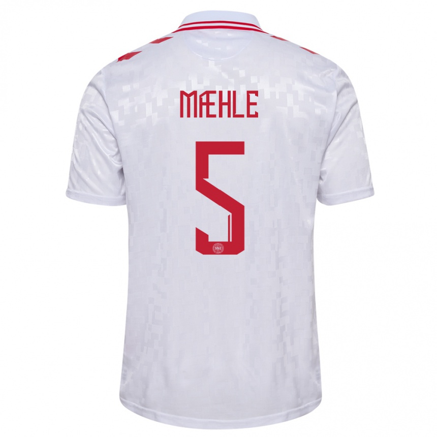 Kids Football Denmark Joakim Maehle #5 White Away Jersey 24-26 T-Shirt Za