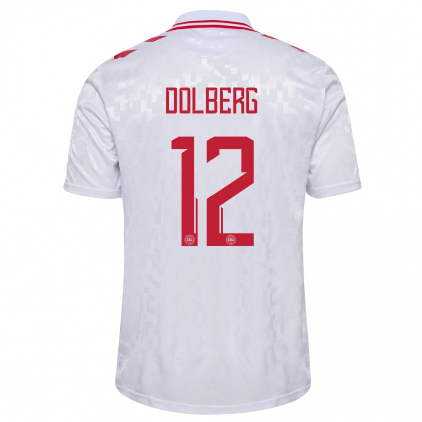 Kids Football Denmark Kasper Dolberg #12 White Away Jersey 24-26 T-Shirt Za