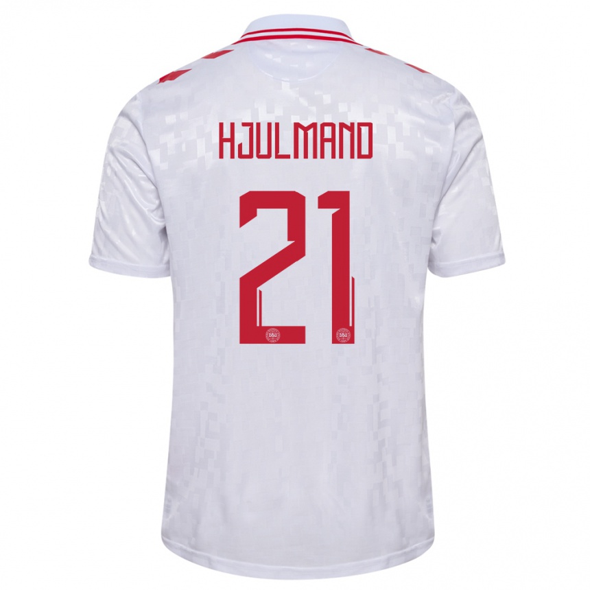 Kids Football Denmark Morten Hjulmand #21 White Away Jersey 24-26 T-Shirt Za